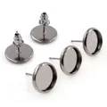 Five round flat metal earring tray bases for DIY jewelry making in antique silver finish - Gunmetal