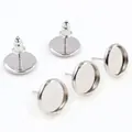 Macro detail of silver stainless steel flat tray ear stud posts for DIY jewelry - S / White K/Silver