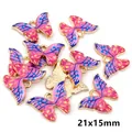 Pink and blue butterfly charm pendants 21x15mm for DIY earrings and necklace making - Pink Purple Blue Striped Butterfly Style (Q1-20)