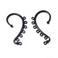 Macro detail of matte black S-shaped ear hook accessories with seven hanging rings - Black
