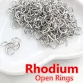 Packung rhodinierter silberner offener Biegeringe für DIY-Schmuck in Herzschale - Verstellbar / 4mm / Weiß K/Silber