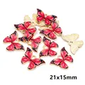 Macro view of 21x15mm red floral butterfly charms with gold alloy edges for DIY jewelry - Red Wing Pattern Butterfly Style (R7-23)