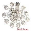 Polished silver stainless steel 10x8.5mm Tree of Life circular charm pendant for jewelry - Life Tree Style (R5-35)