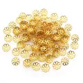 50pcs golden hollow flower bead caps for DIY jewelry making in polished stainless steel - 8mm / Water Plated Gold