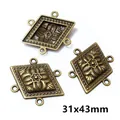 Macro detail of antique bronze diamond connectors for DIY jewelry making 31x43mm - Rhombus Floral Style (AI1-01)