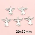 Macro detail of five antique silver angel wings alloy charms measuring 20x20mm - Angel Gown Style (AF2-43)
