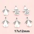 Close-up of 17x12mm antique silver angel charms featuring Made for an Angel engraving - Engraved Angel Style (AG7-19)