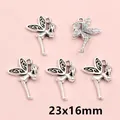 Detailed view of silver alloy angel pendants measuring 23x16mm for DIY jewelry making - Hollow Fairy Style (AG7-20)