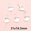Set de cinco colgantes de bailarina en aleación de plata 31x16,5mm sobre fondo rosa - Estilo Chica de Ballet (R3-46)