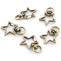 Five-piece set of star-shaped bronze swivel lobster clasp keychains in vintage metal finish - Star / Antique Bronze