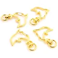 Set of four dolphin-shaped golden lobster clasps with rotating rings for DIY keychains - Dolphin / Gold