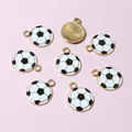 Soccer ball charm pendants in black and white enamel with golden metal trim for jewelry making - Black