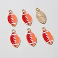 Enameled American football charms with golden alloy edges for DIY jewelry making - Orange