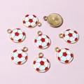 Red and white enamel soccer ball charms with gold metal finish for DIY jewelry - Red