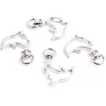 Set of four silver dolphin-shaped swivel snap hooks for keychains and DIY crafts - Dolphin / White K/Silver