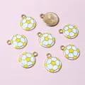 Yellow and white enamel football alloy charm with gold plating for DIY jewelry making - Yellow