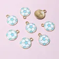 Breloques ballon de football bleu ciel et blanc dorées pour création de bijoux - Rose bonbon