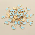Detail of light blue enamel moon pendants with gold metal edges for DIY jewelry making - Light Blue (E1-26)