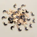 Golden and black enamel crescent moon pendants with connecting rings for DIY jewelry - Black (E1-29)