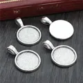 Silver round alloy pendant base with 18mm inner diameter and frosted tray for DIY jewelry - Silver Matte Inner Tray Round Style (K1-27)