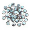 Macro detail of 12mm grey resin cabochon beads with blue-green shimmer for DIY jewelry - Gray