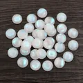 Iridescent milky white 12mm resin cabochons with blue aurora glow for DIY jewelry making - White