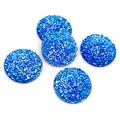 Flat round blue druzy resin cabs with sparkly crystal texture for DIY jewelry making - AB Blue