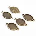 Five-piece set of oval antique bronze alloy pendant base trays for DIY jewelry making - Bronze Oval Double Hole Woven Texture Base (D4-05)