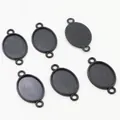 Set of six black matte 13x18mm oval alloy pendant trays for DIY jewelry making - Black Oval Double Loop Frosted Style (D2-58)