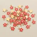 DIY flower charm pendants in red oil-dripped metal for handmade jewelry making - Red Flower (E1-22)
