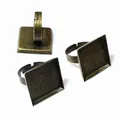 Three antique bronze square ring blanks with adjustable bands for DIY jewelry making - Antique Bronze