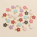 Colorful 11x9mm enamel flower pendants with gold alloy edges for DIY jewelry making - Random Mixed Colors
