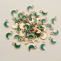 Golden crescent moon DIY pendant with dark green enamel finish and textured back - Dark Green (E1-31)