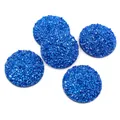 Set of 5 deep blue round druzy resin cabochons with sparkling crystalline texture - Blue