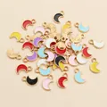 Pendentifs lune colorés en alliage avec émail et plaqué or pour la création de bijoux - Mélange Aléatoire
