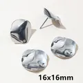 Detailed view of 16x16mm hammered silver stainless steel irregular earring post with loop - Steel Ripple Style (G4-39)