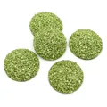 Five pieces of 20mm round green resin glitter flatback accessories for DIY crafting - Green