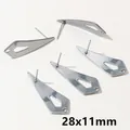 Macro view of 28x11mm geometric irregular stainless steel earring bases with hanging loop - Steel Arrowhead Style (V1-03)