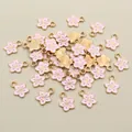 Pink enamel cherry blossom flower charms with golden metal back for DIY jewelry making - Pale Pink Flower (E1-17)