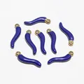 Set of eight dark blue enamel cornicello pendants with gold plated rings for DIY jewelry - Dark Blue