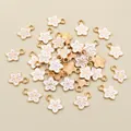 Golden flower charms with white enamel petals for DIY jewelry making accessories - White Flower (E1-18)