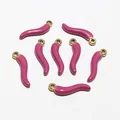 Rose red enamel chili pepper pendants with gold rings for DIY jewelry making - Rose Red