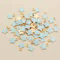 Light blue enamel five-petal flower charms with gold base for DIY jewelry making - Light Blue Flower (E1-23)