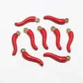 Set of 9 red chili pepper pendants in 18k gold plating for DIY jewelry making - Red