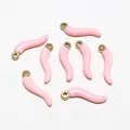 Pink enamel chili pendants with gold-plated rings for DIY jewelry making - Light Pink