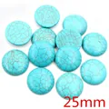 Flacher runder blauer Türkis-Cabochon mit braunem Adernmuster für DIY-Schmuck, 25mm - 25mm Rund