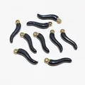 Set of eight black chili cornicello pendants with gold plating for DIY jewelry making - Black