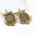 Set of 2 bronze anchor alloy pendant trays with round base and engraved back for DIY jewelry - Vintage Anchor Pendant Setting (N5-15)
