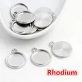 Base de colgante redondo chapado en rodio con reverso texturizado para joyería - Bucle Simple (10mm) / Blanco K/Plata