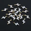 DIY stainless steel lightning charms with white enamel and gold plating finish - White (E2-98)